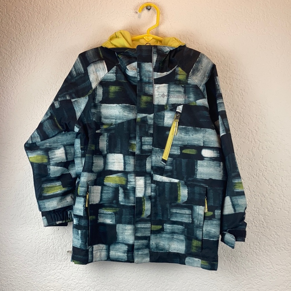 *Columbia Black Gray Geometric Outgrown Sleeve System Hooded Jacket C93